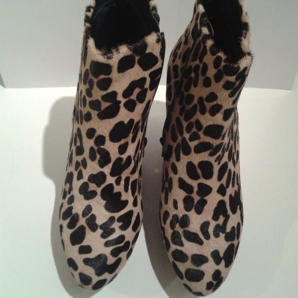 OFFICE London- Black Diva Fever Leopard Pony Wedge Boots (Brand-New!)